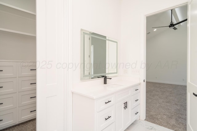 2909 Daytona Ave, Amarillo, TX 79118 - bathroom featuring vanity, a ceiling fan, and marble finish floors
