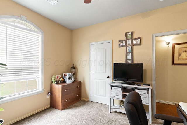 6004 Glenwood Dr, Amarillo, TX 79119 - office with ceiling fan, baseboards, and light carpet