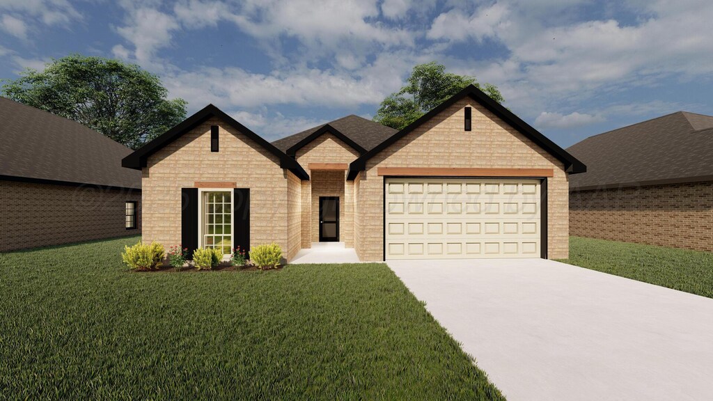 7512 John Thomas St, Amarillo, TX 79119 - view of front facade featuring a garage, concrete driveway, and a front lawn
