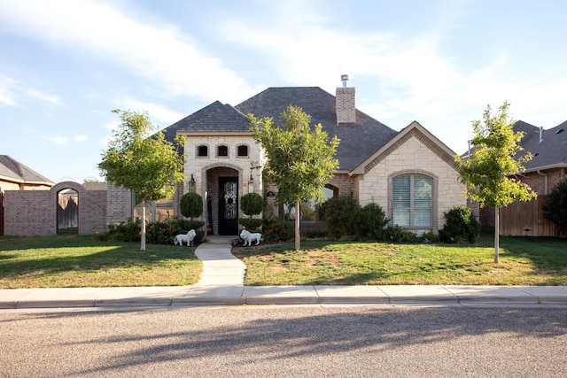 french country home featuring a front yard