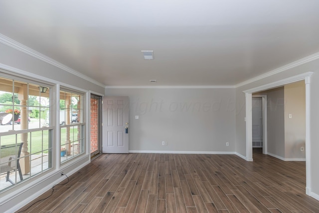 5519 Alvarado Rd, Amarillo, TX 79106 - unfurnished room featuring ornamental molding, plenty of natural light, and dark wood finished floors