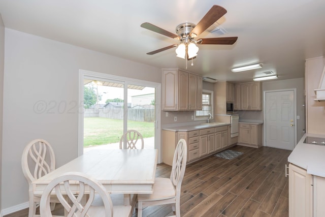 5519 Alvarado Rd, Amarillo, TX 79106 - dining area with ceiling fan and dark wood-style flooring