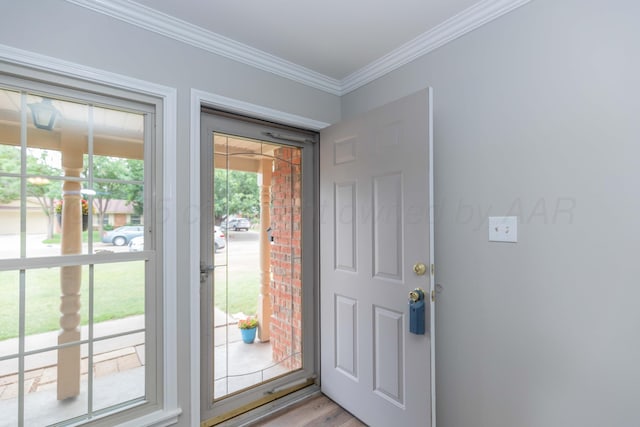 5519 Alvarado Rd, Amarillo, TX 79106 - foyer entrance featuring crown molding and light wood finished floors