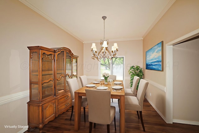3449 Irving Ln, Amarillo, TX 79121 - dining area featuring a chandelier, dark wood finished floors, and ornamental molding