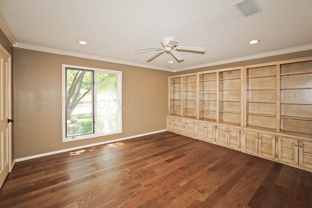 3449 Irving Ln, Amarillo, TX 79121 - empty room with ceiling fan, wood finished floors, ornamental molding, and recessed lighting