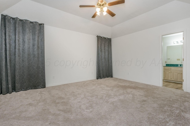 6011 Belpree Rd, Amarillo, TX 79106 - carpeted empty room featuring a ceiling fan and vaulted ceiling