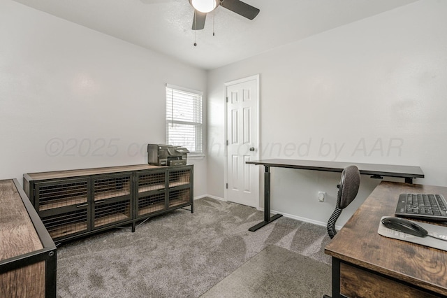 office area featuring carpet flooring and ceiling fan