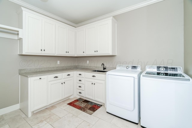 7601 Continental Pkwy, Amarillo, TX 79119 - laundry room with cabinet space, washing machine and clothes dryer, and ornamental molding