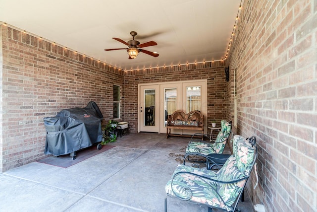 7601 Continental Pkwy, Amarillo, TX 79119 - view of patio with ceiling fan, a grill, and french doors