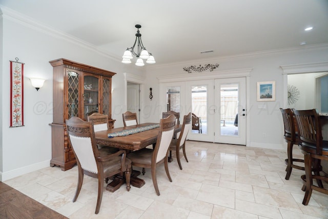 7601 Continental Pkwy, Amarillo, TX 79119 - dining area featuring french doors, ornamental molding, and a chandelier