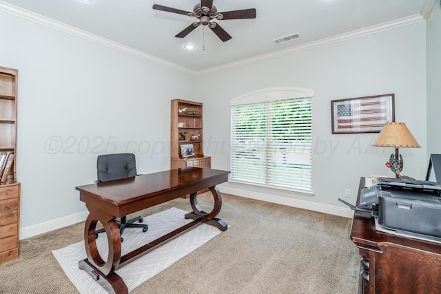 7601 Continental Pkwy, Amarillo, TX 79119 - carpeted office with a ceiling fan, ornamental molding, and recessed lighting