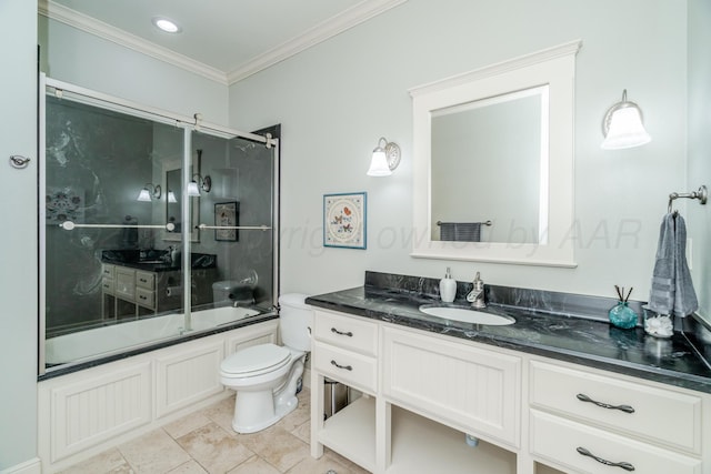 7601 Continental Pkwy, Amarillo, TX 79119 - bathroom featuring ornamental molding, combined bath / shower with glass door, and vanity