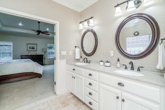 7601 Continental Pkwy, Amarillo, TX 79119 - ensuite bathroom featuring ornamental molding, double vanity, and a ceiling fan