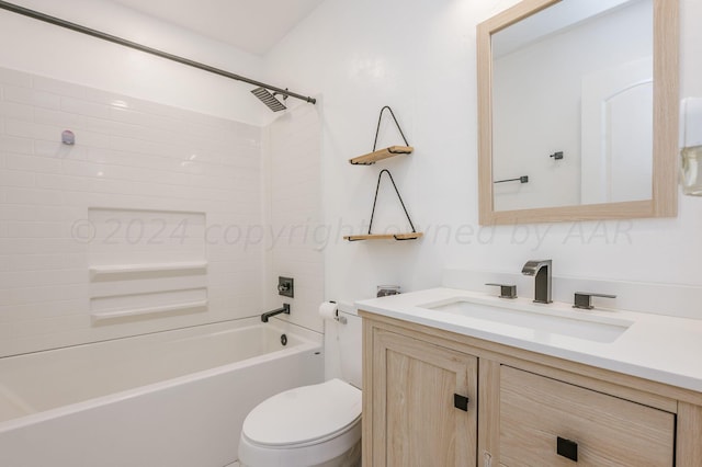 bathroom featuring toilet, shower / bath combination, and vanity