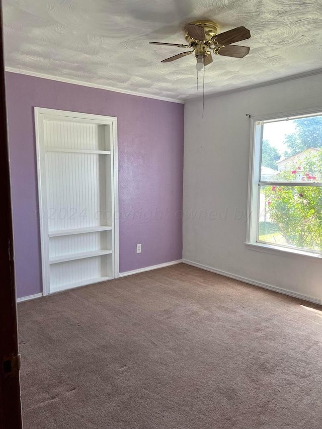 empty room featuring carpet flooring, a textured ceiling, and ceiling fan