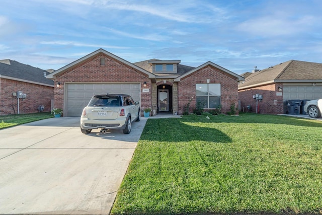 view of front facade featuring a garage and a front lawn