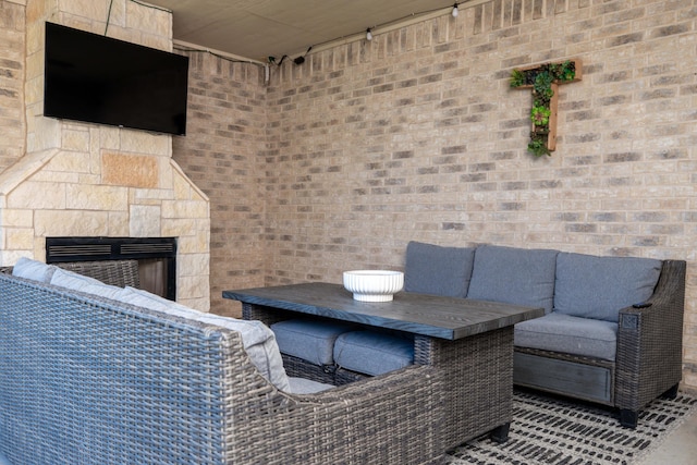 8603 Garden Way Dr, Amarillo, TX 79119 - living room featuring an outdoor stone fireplace
