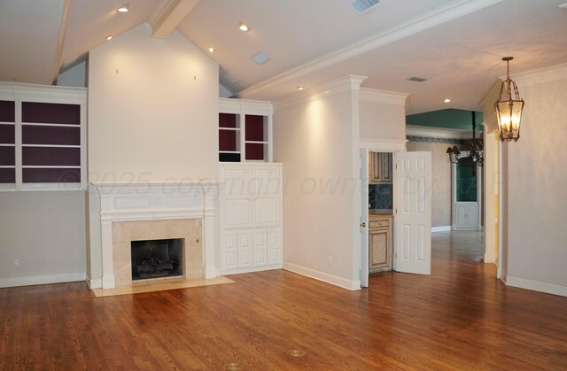 5105 Olsen Cir, Amarillo, TX 79106 - unfurnished living room with wood finished floors, a premium fireplace, recessed lighting, and ornamental molding