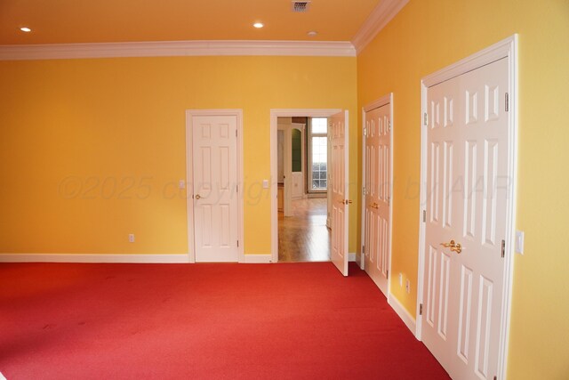 5105 Olsen Cir, Amarillo, TX 79106 - unfurnished bedroom with ornamental molding, multiple closets, carpet flooring, and recessed lighting