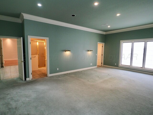 5105 Olsen Cir, Amarillo, TX 79106 - unfurnished bedroom with ornamental molding, carpet floors, recessed lighting, and ensuite bath