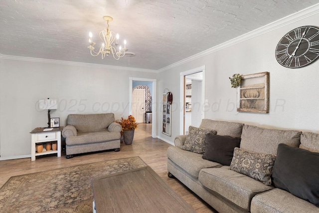 2209 N Beech Ln, Pampa, TX 79065 - living room with a chandelier, wood finished floors, crown molding, and baseboards