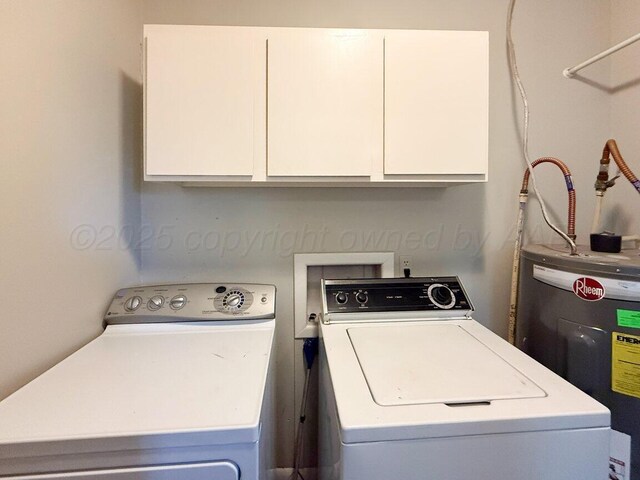 2209 N Beech Ln, Pampa, TX 79065 - washroom with cabinet space, separate washer and dryer, and electric water heater