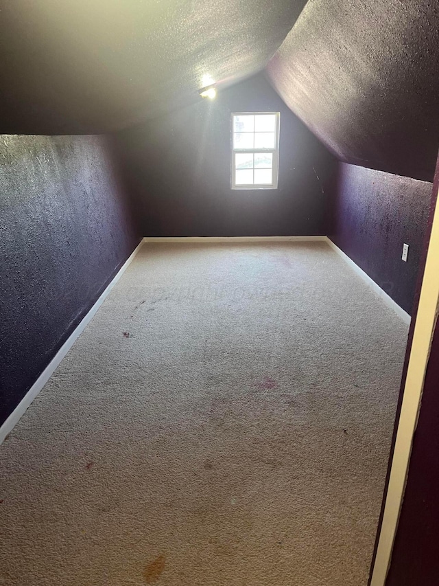 605 Star St, Hereford, TX 79045 - additional living space featuring a textured ceiling, lofted ceiling, carpet floors, and a textured wall