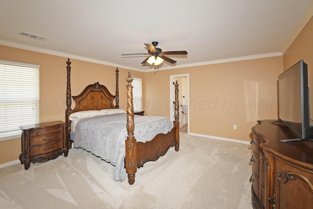 6501 Nancy Ellen St, Amarillo, TX 79119 - bedroom with ornamental molding, light carpet, and ceiling fan