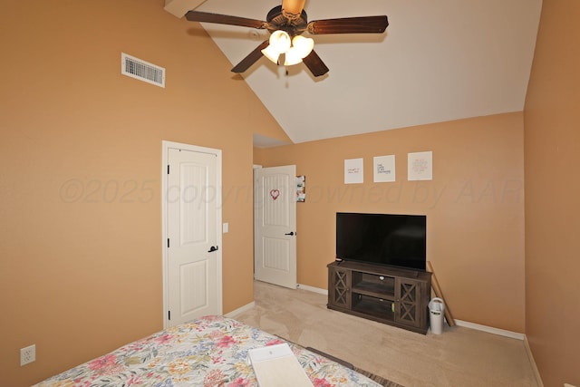 6501 Nancy Ellen St, Amarillo, TX 79119 - bedroom with carpet floors, ceiling fan, and high vaulted ceiling