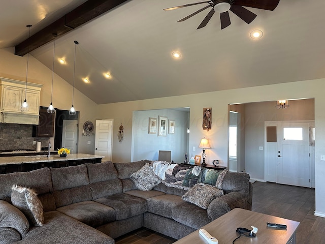 17901 19th St, Amarillo, TX 79124 - living area featuring ceiling fan, dark wood-style floors, and recessed lighting