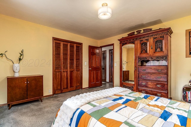 carpeted bedroom with a closet