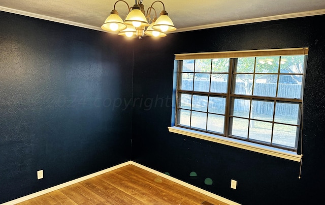 empty room with wood-type flooring, plenty of natural light, and ornamental molding