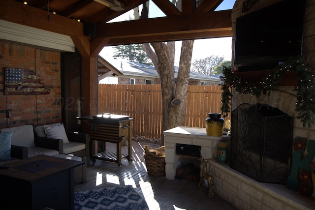 view of patio / terrace with a gazebo and an outdoor hangout area