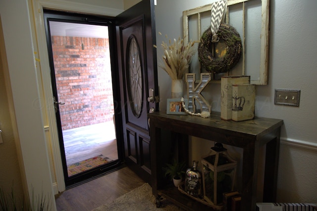 entryway with wood-type flooring