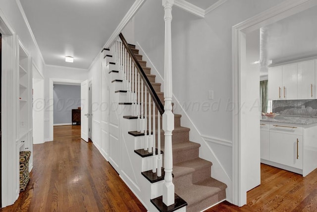 2411 S Lipscomb St, Amarillo, TX 79109 - staircase with wood finished floors and ornamental molding