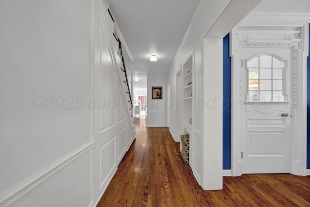 2411 S Lipscomb St, Amarillo, TX 79109 - hall featuring wood finished floors, stairs, healthy amount of natural light, and ornamental molding