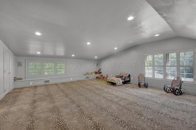 2411 S Lipscomb St, Amarillo, TX 79109 - game room featuring lofted ceiling, carpet, recessed lighting, and baseboards