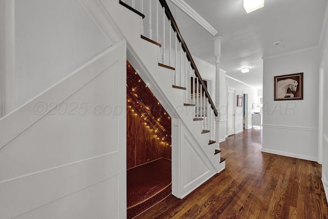 2411 S Lipscomb St, Amarillo, TX 79109 - stairs featuring wood finished floors and ornamental molding