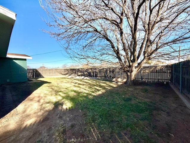 view of yard with a fenced backyard