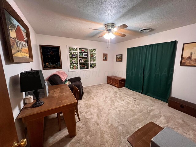 1400 16th St, Hereford, TX 79045 - home office featuring carpet, ceiling fan, and a textured ceiling