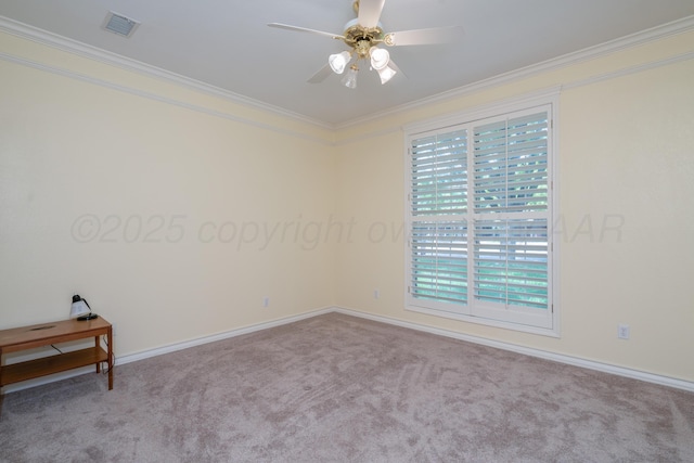 3501 Van Winkle Dr, Amarillo, TX 79121 - unfurnished room featuring carpet, healthy amount of natural light, crown molding, a ceiling fan, and baseboards