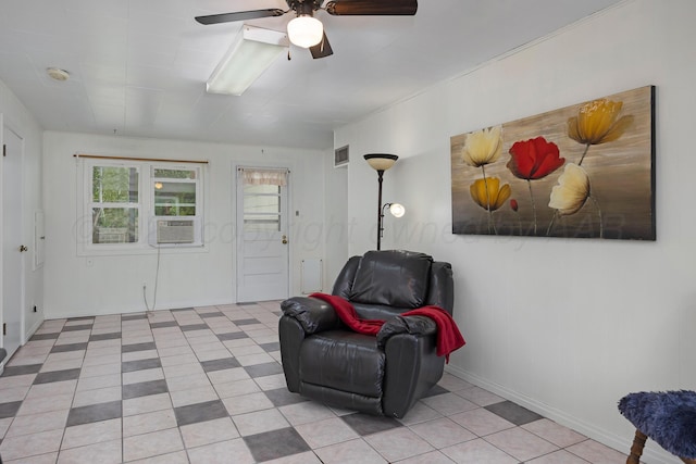 1805 Broadmoor St, Amarillo, TX 79106 - sitting room with light tile patterned floors, ceiling fan, and cooling unit