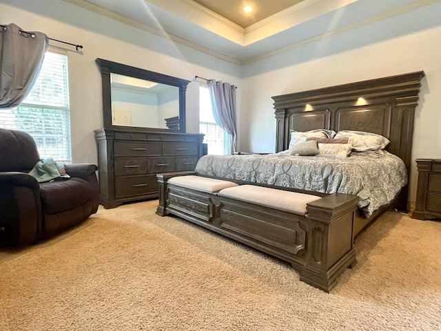 8400 El Paso Dr, Amarillo, TX 79118 - bedroom with a tray ceiling, light colored carpet, and ornamental molding