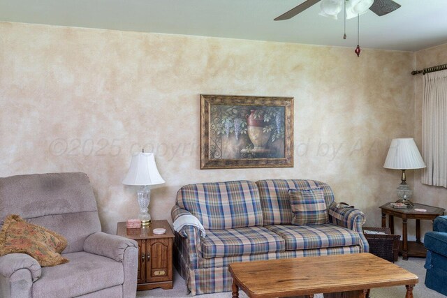 3406 Meadow Dr, Amarillo, TX 79109 - living area with a ceiling fan and carpet flooring