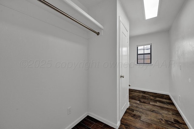 spacious closet with dark wood finished floors