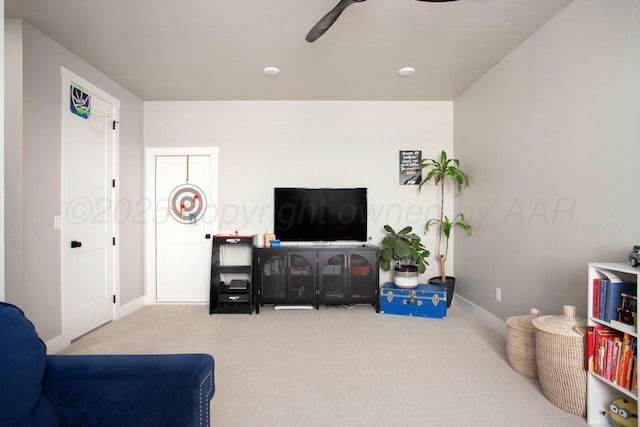 5609 Hollow Landing Ave, Amarillo, TX 79118 - living room with carpet, a ceiling fan, and baseboards
