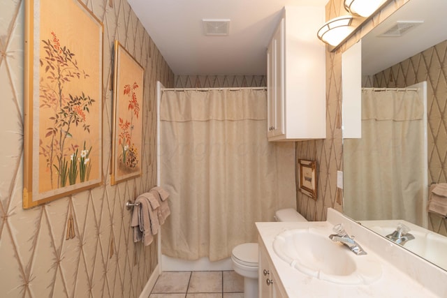 6504 Bayberry Ln, Amarillo, TX 79124 - bathroom with vanity, toilet, tile patterned flooring, and curtained shower