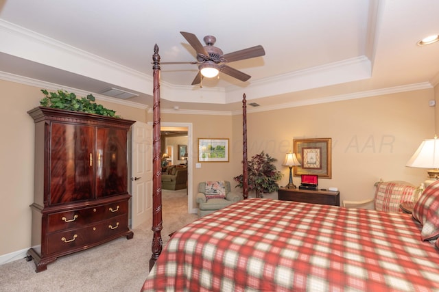 6504 Bayberry Ln, Amarillo, TX 79124 - carpeted bedroom featuring a tray ceiling, ornamental molding, and a ceiling fan