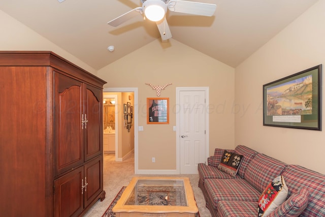 6504 Bayberry Ln, Amarillo, TX 79124 - sitting room with lofted ceiling, a ceiling fan, light colored carpet, and baseboards