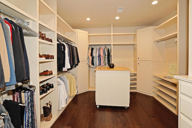 spacious closet featuring dark hardwood / wood-style floors